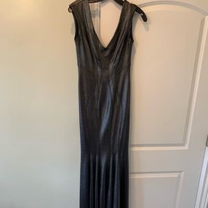 Betsy and Adam metallic silver gown size 4